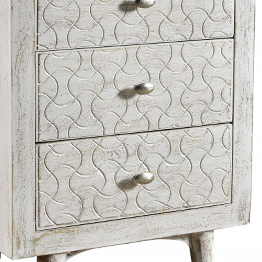White Three Drawer Nightstand By Homeroots - Image 4