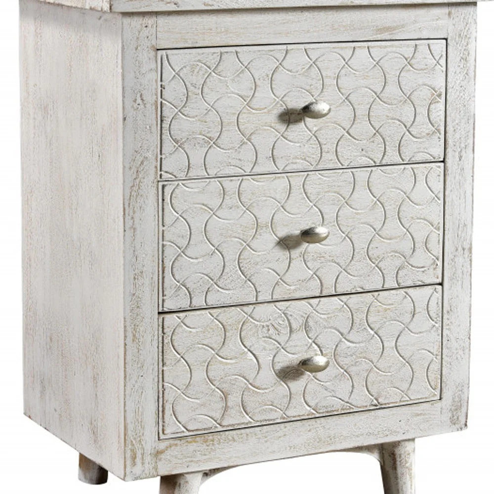White Three Drawer Nightstand By Homeroots - Image 5