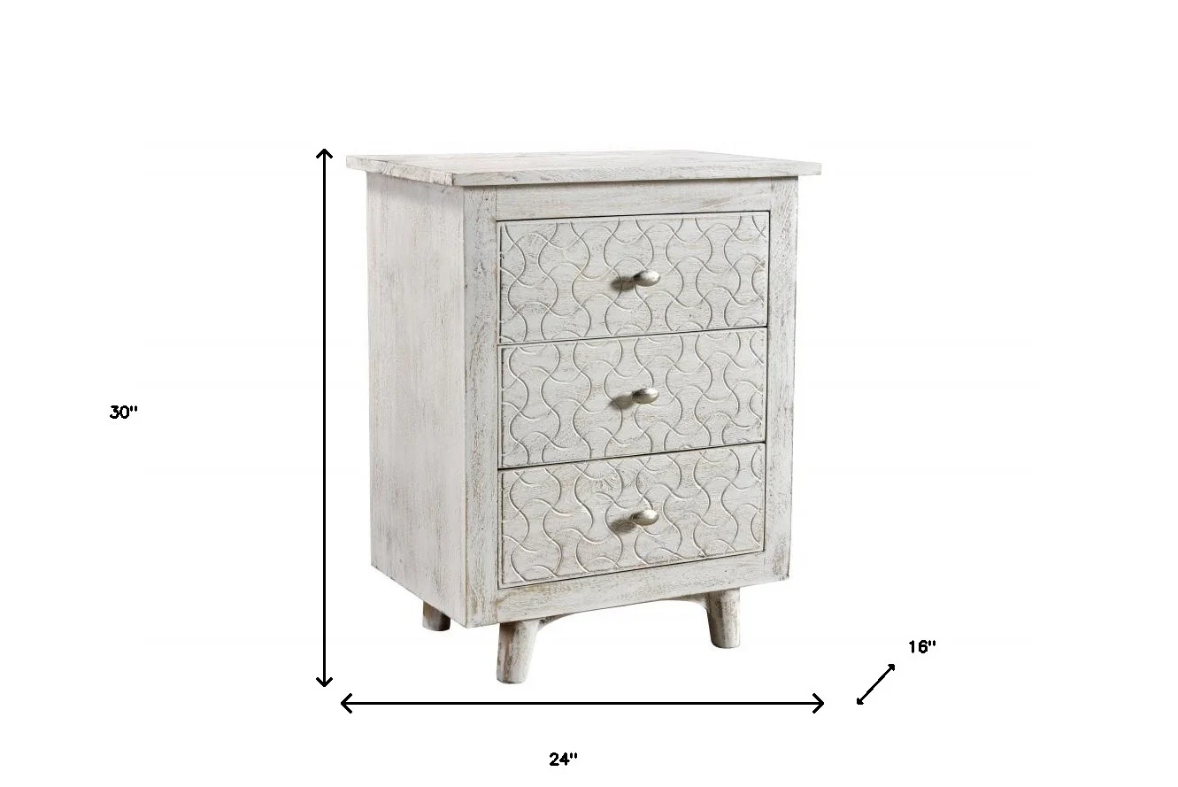 White Three Drawer Nightstand By Homeroots - Image 6