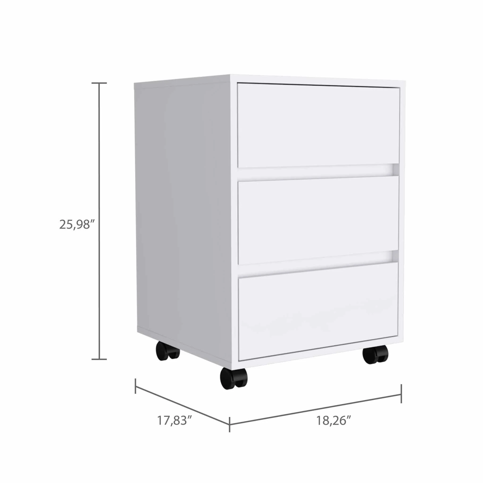 White Three Drawer Rolling Cabinet By Homeroots - Image 3