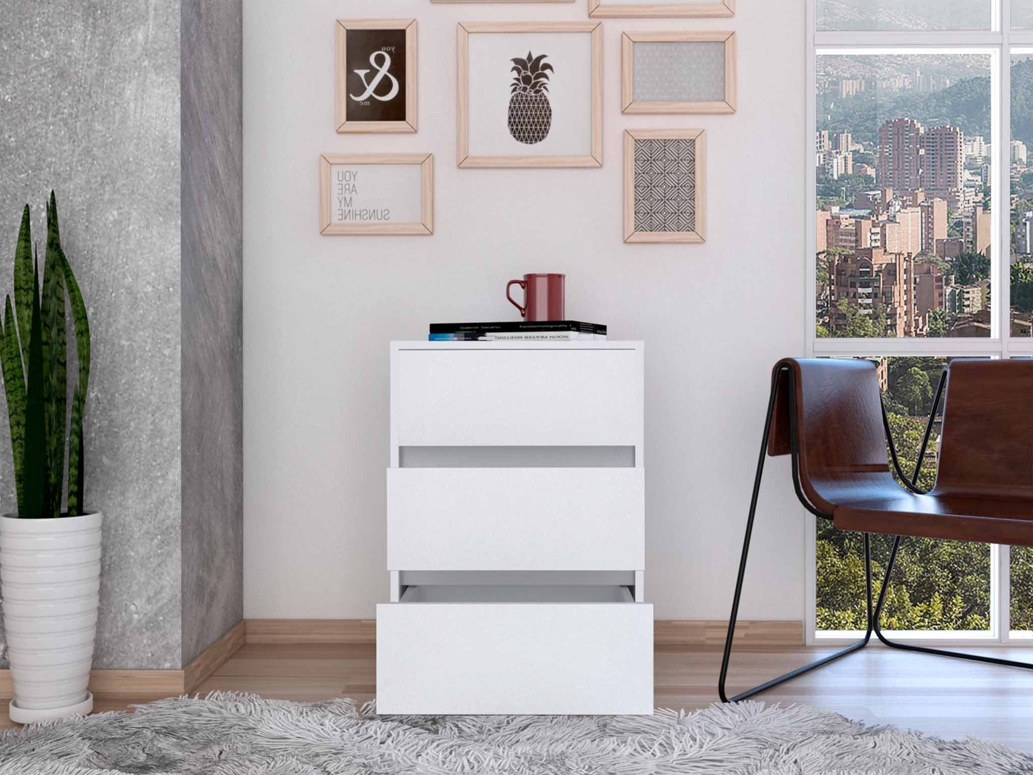 White Three Drawer Rolling Cabinet By Homeroots - Image 4