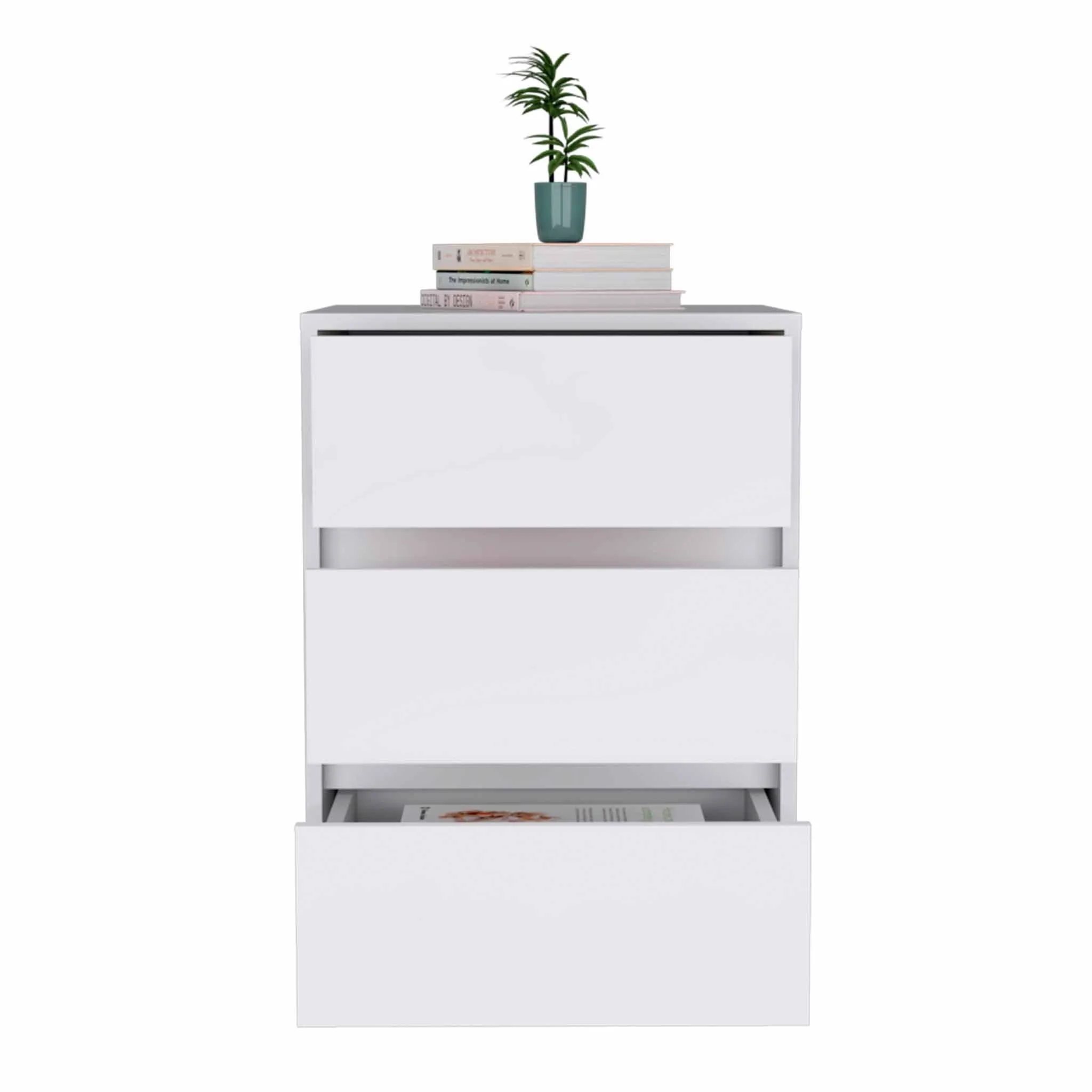 White Three Drawer Rolling Cabinet By Homeroots - Image 5