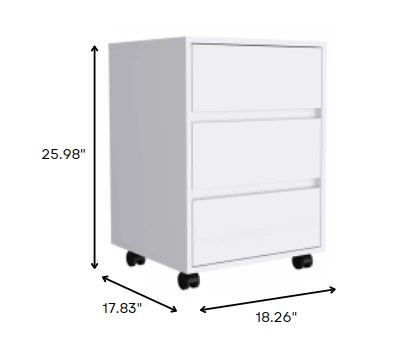 White Three Drawer Rolling Cabinet By Homeroots - Image 7