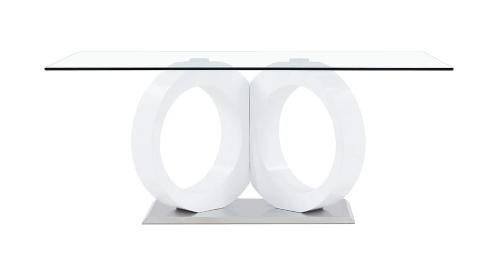 White Tone Geometrical Style Base With Rectangular Glass Top Dining Table By Homeroots - Image 2