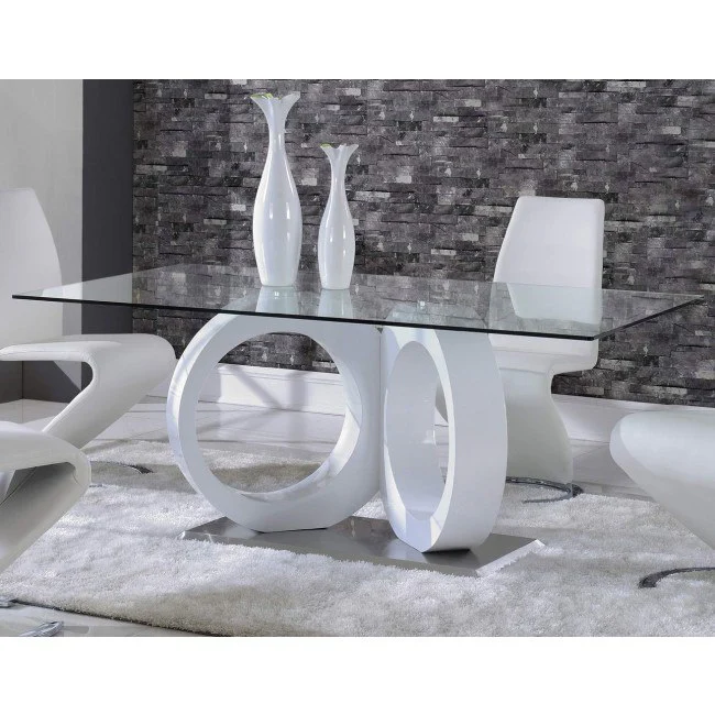 White Tone Geometrical Style Base With Rectangular Glass Top Dining Table By Homeroots - Image 5