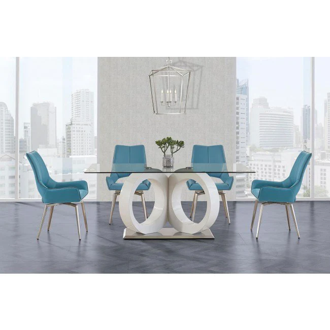 White Tone Geometrical Style Base With Rectangular Glass Top Dining Table By Homeroots - Image 6