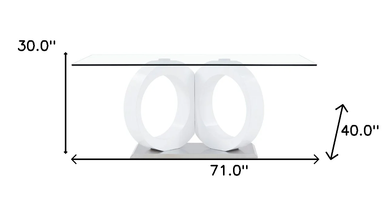 White Tone Geometrical Style Base With Rectangular Glass Top Dining Table By Homeroots - Image 7
