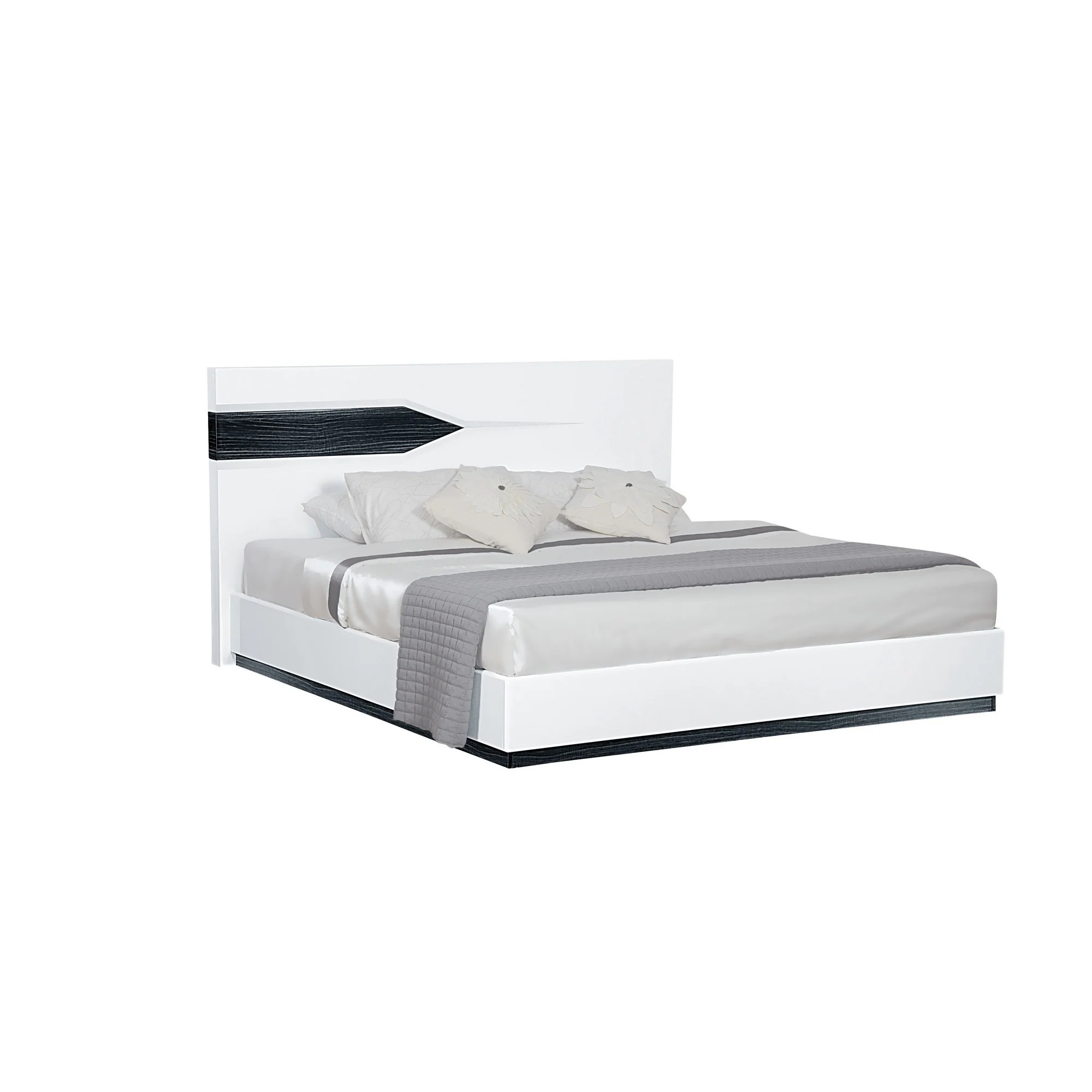 White Tone Queen Bed With Dark Grey Zebrano Details On Headboard And Bottom Rail Accent By Homeroots - Image 3