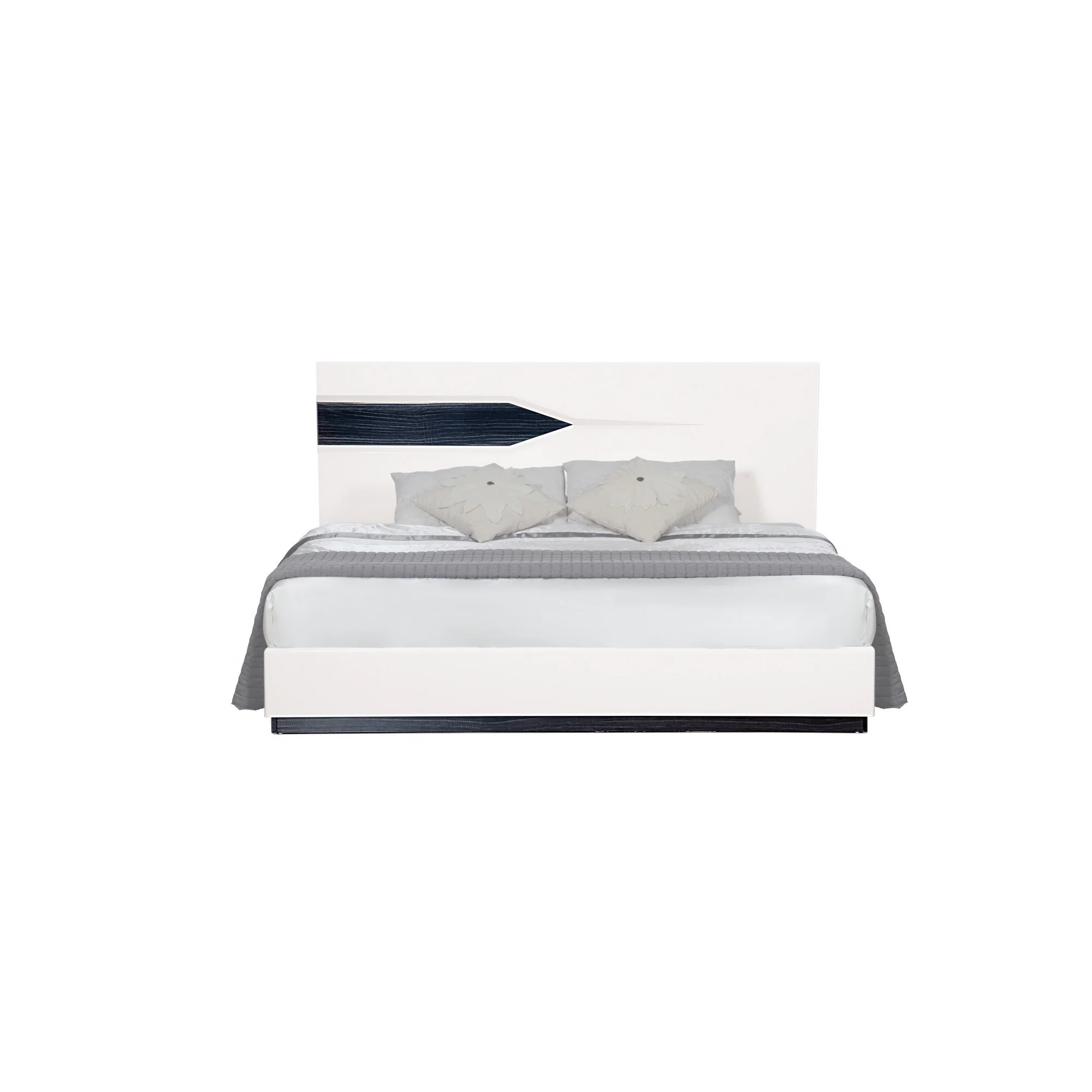 White Tone Quekingen Bed With Dark Grey Zebrano Details On Headboard And Bottom Rail Accent By Homeroots - Image 2