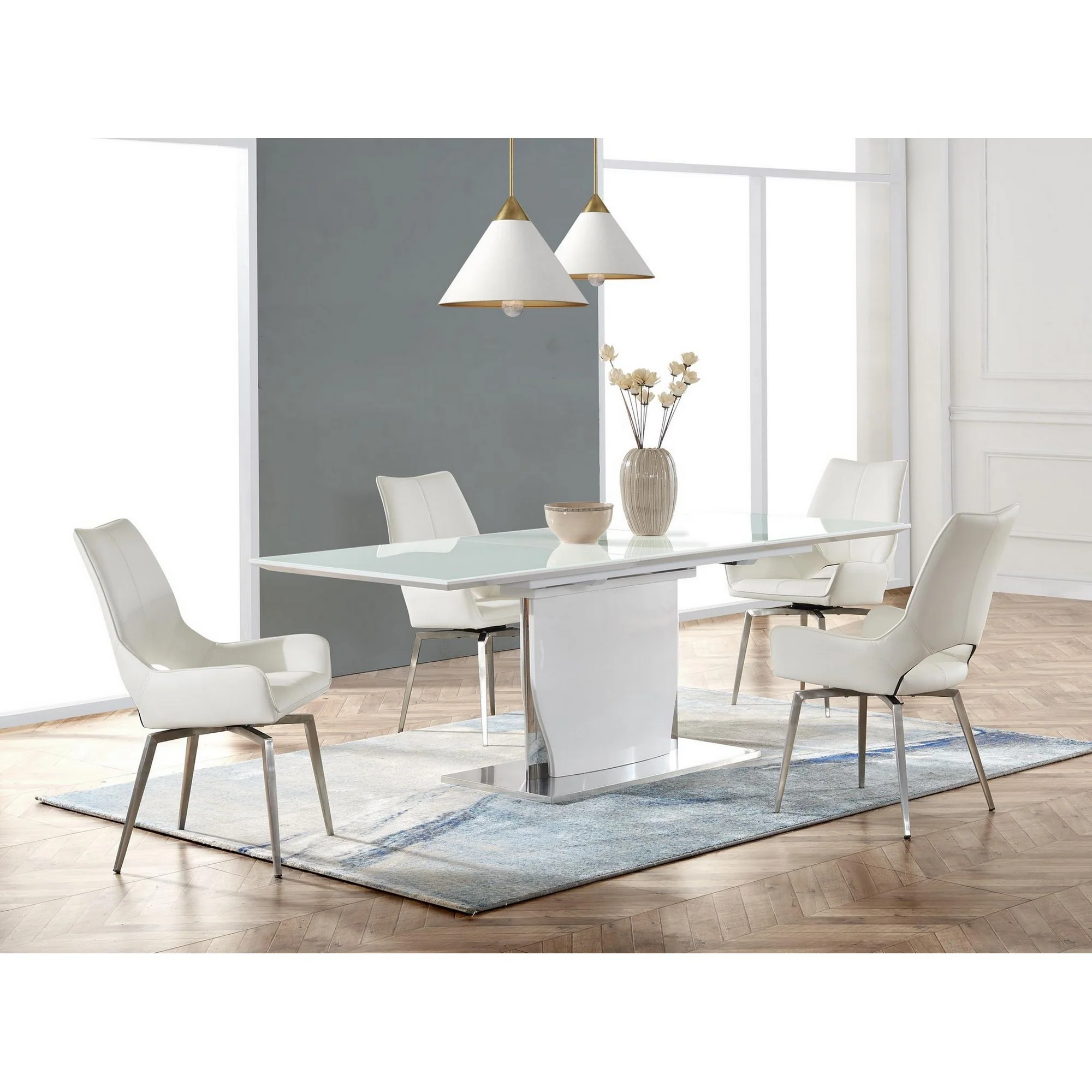 White Tone With Pedestal Style Base Dining Table By Homeroots - Image 2