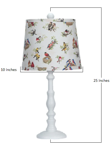 White Traditional Table Lamp with Birds Printed Shade By Homeroots - Image 2