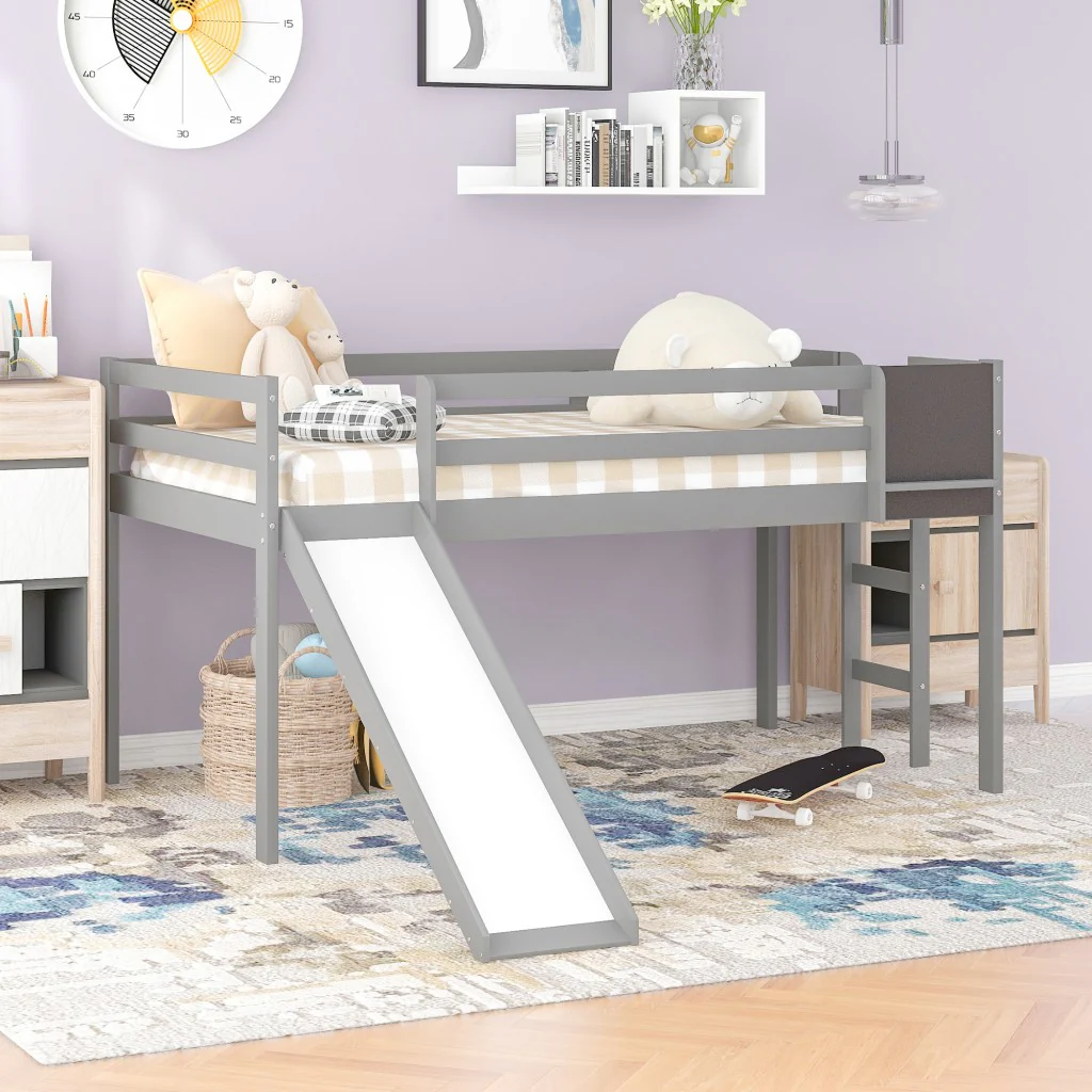 White Twin Loft Bed Bed Chalkboard And Slide By Homeroots - Image 11