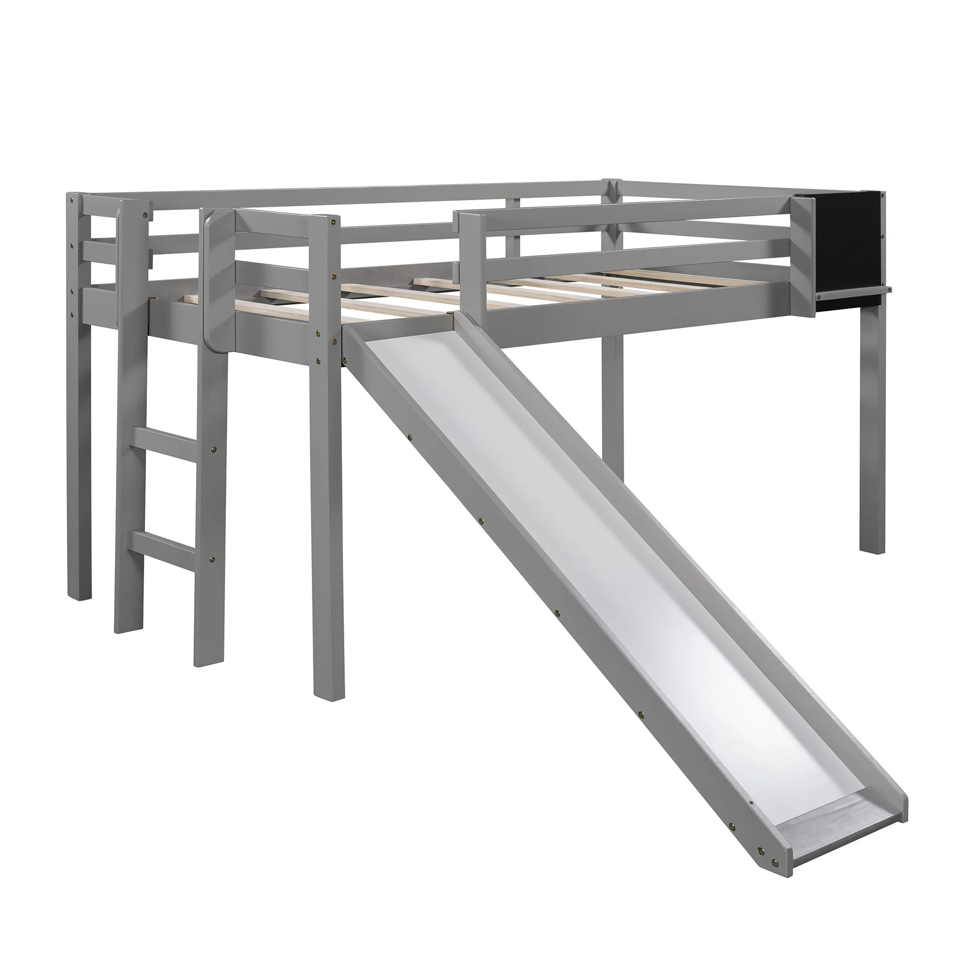 White Twin Loft Bed Bed Chalkboard And Slide By Homeroots - Image 12