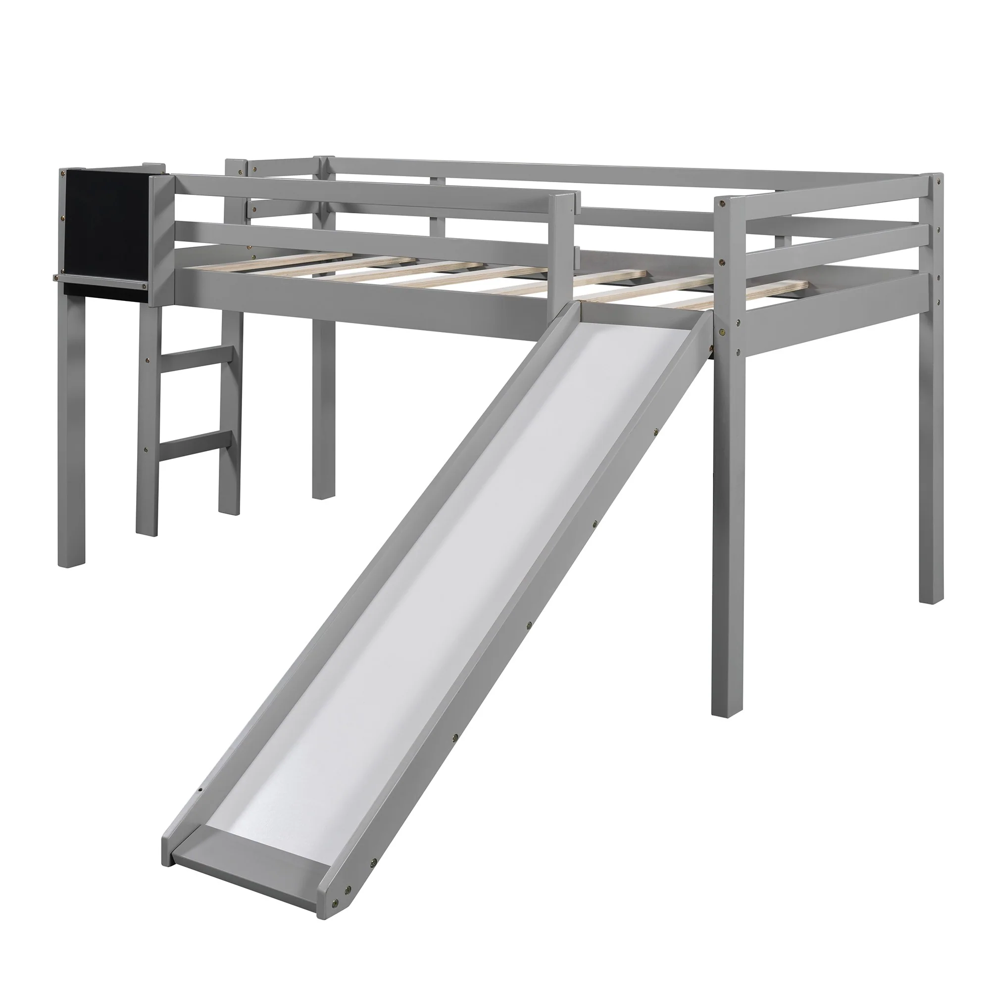 White Twin Loft Bed Bed Chalkboard And Slide By Homeroots - Image 13