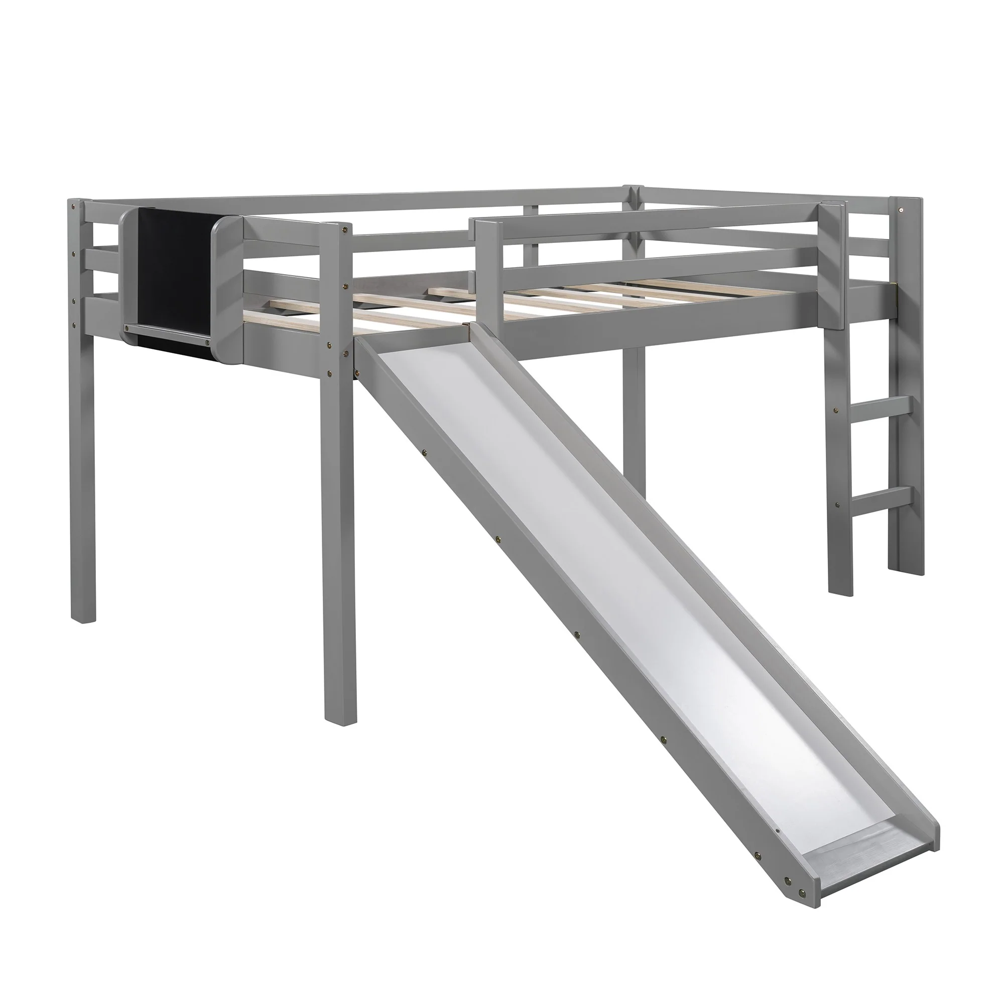 White Twin Loft Bed Bed Chalkboard And Slide By Homeroots - Image 15