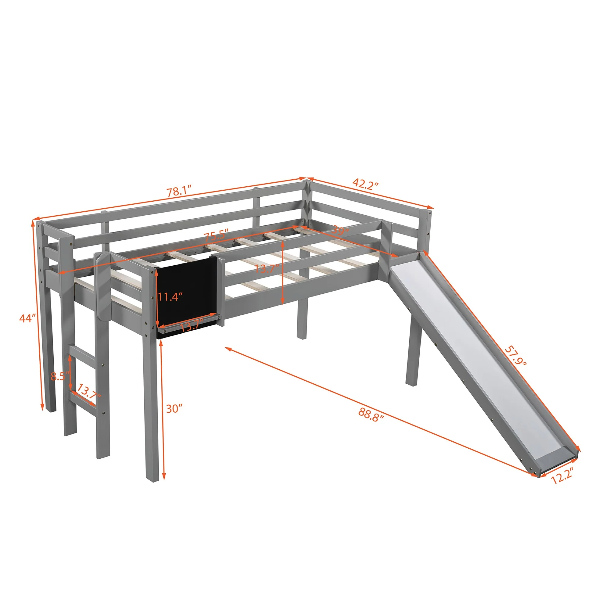 White Twin Loft Bed Bed Chalkboard And Slide By Homeroots - Image 16