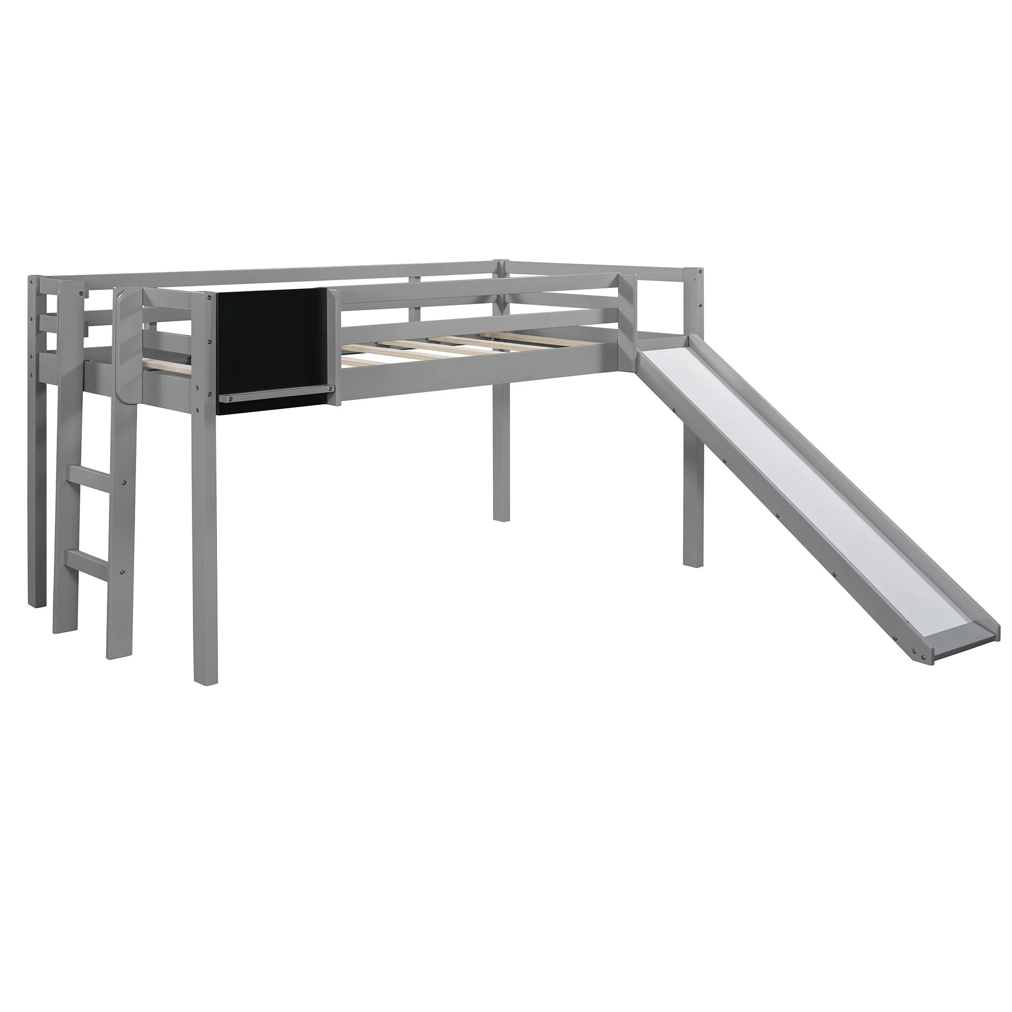 White Twin Loft Bed Bed Chalkboard And Slide By Homeroots - Image 17
