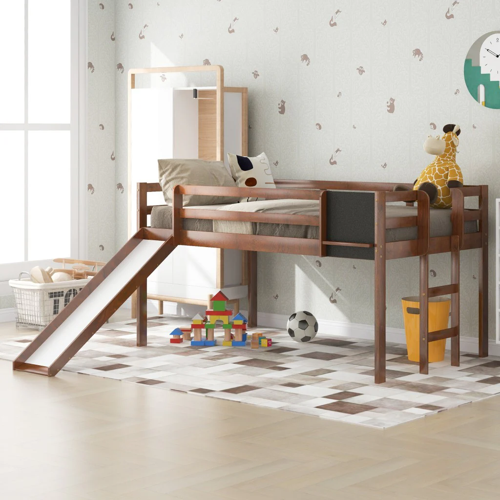 White Twin Loft Bed Bed Chalkboard And Slide By Homeroots - Image 19