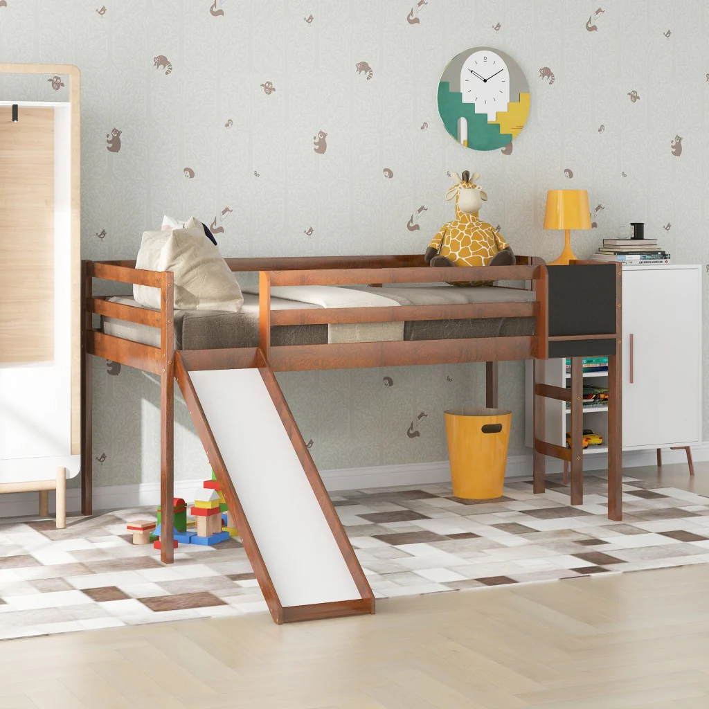 White Twin Loft Bed Bed Chalkboard And Slide By Homeroots - Image 20