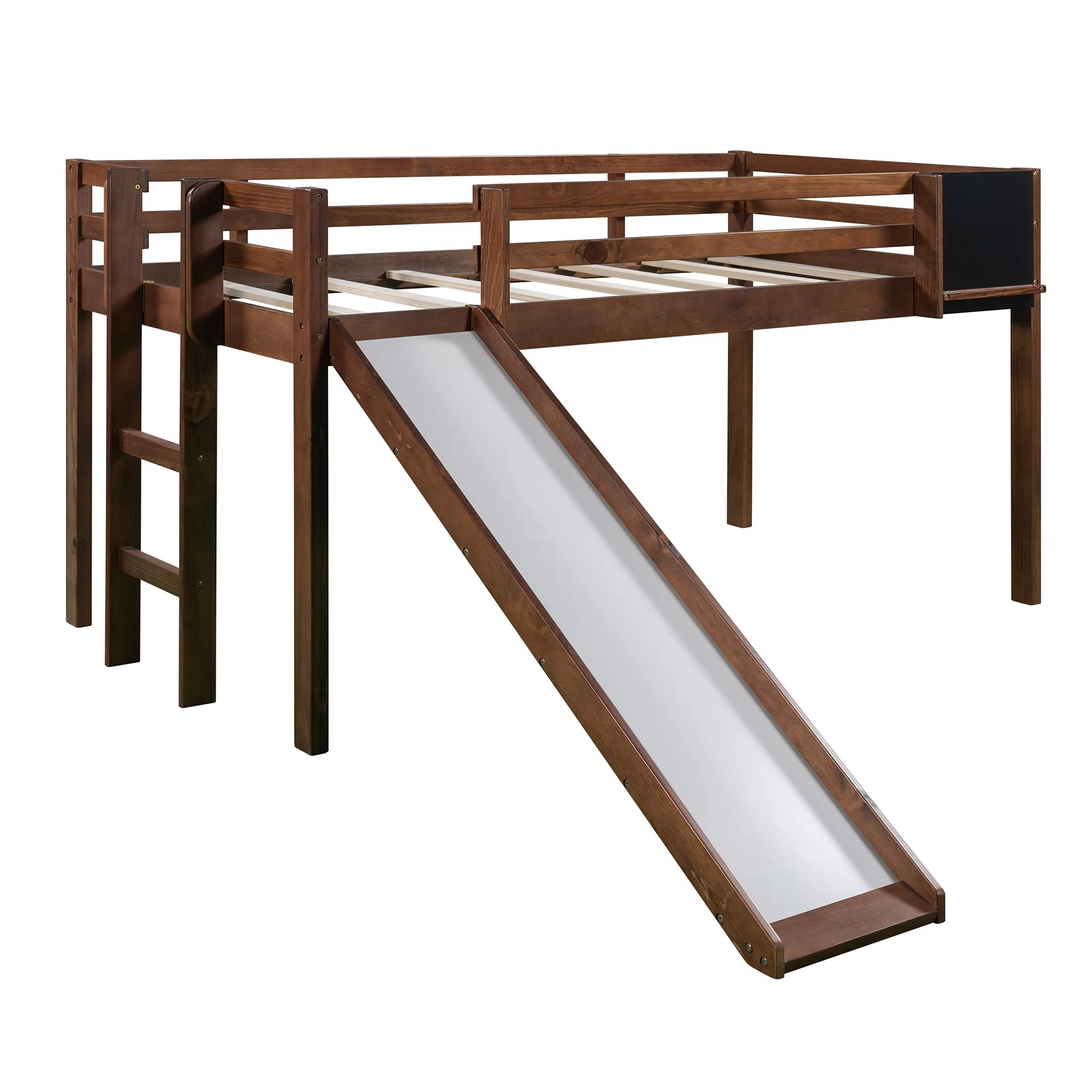 White Twin Loft Bed Bed Chalkboard And Slide By Homeroots - Image 21