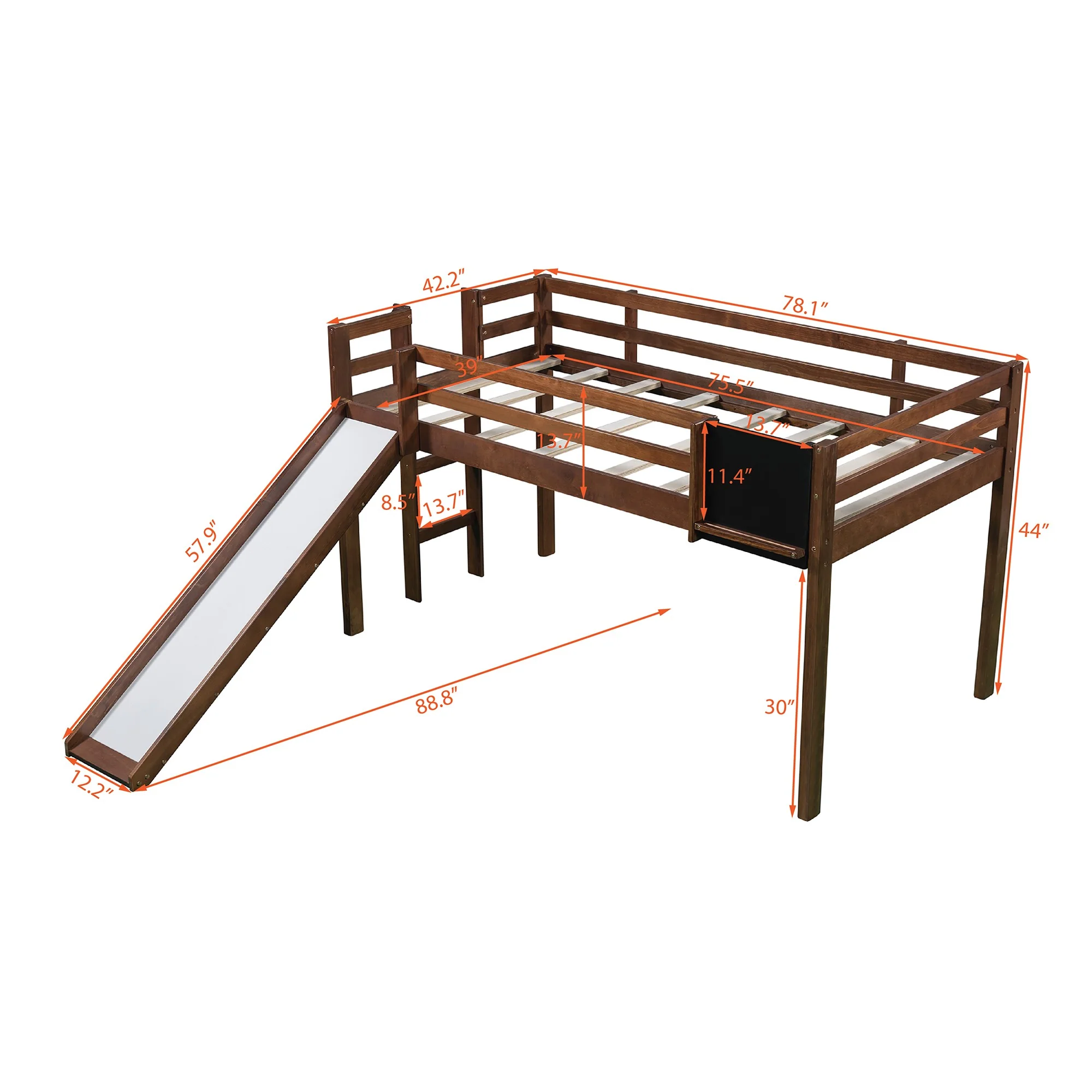 White Twin Loft Bed Bed Chalkboard And Slide By Homeroots - Image 26