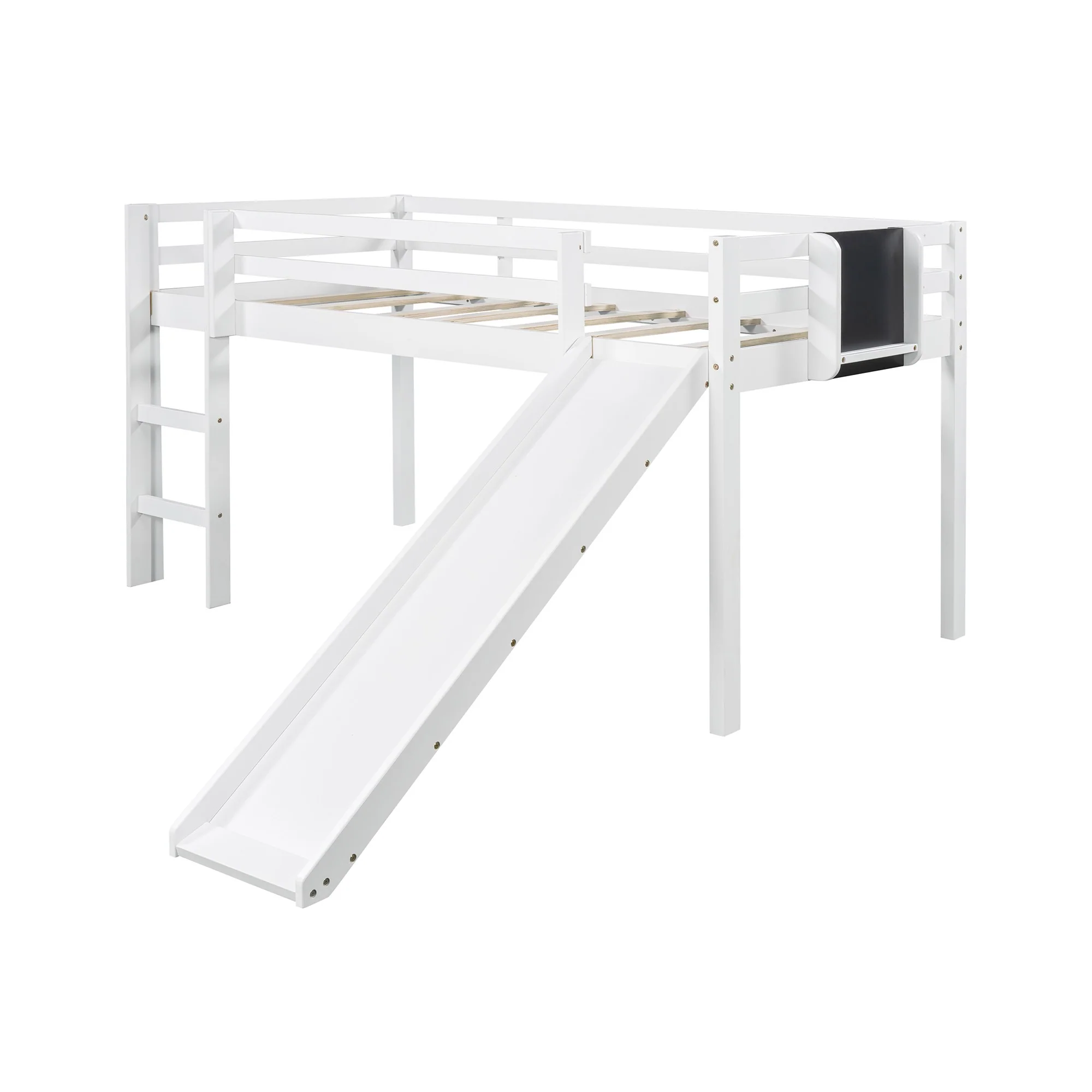 White Twin Loft Bed Bed Chalkboard And Slide By Homeroots - Image 3