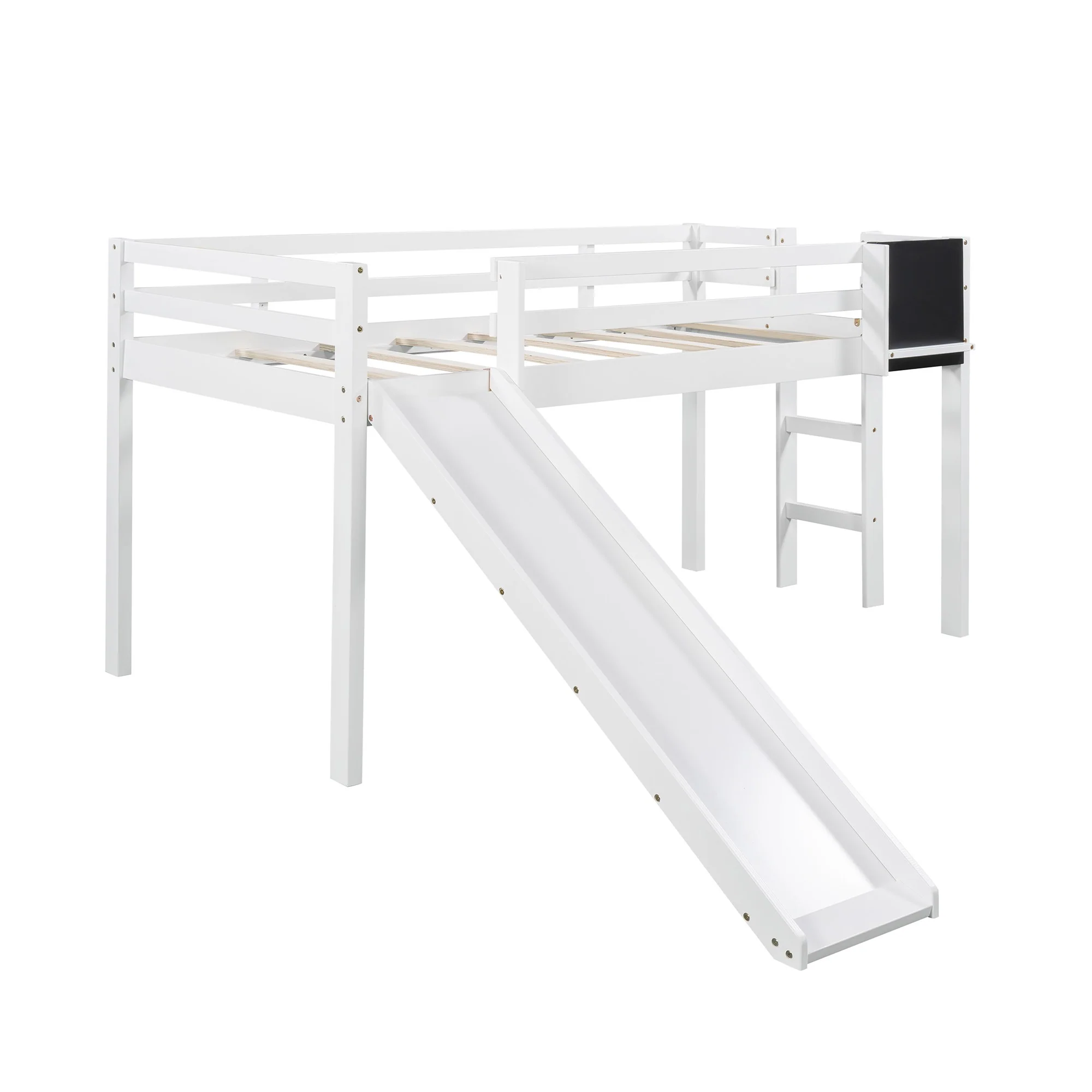 White Twin Loft Bed Bed Chalkboard And Slide By Homeroots - Image 4