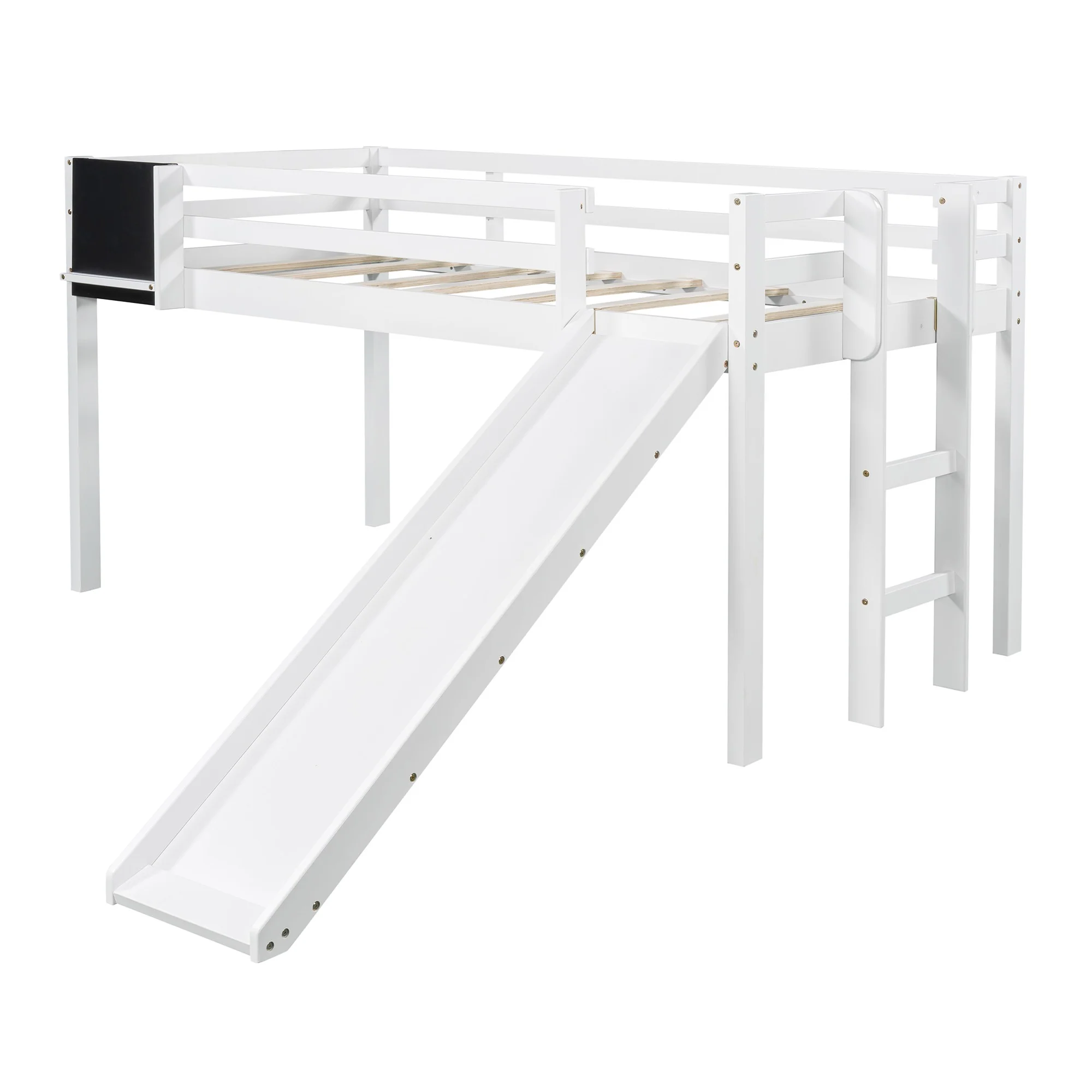 White Twin Loft Bed Bed Chalkboard And Slide By Homeroots - Image 5