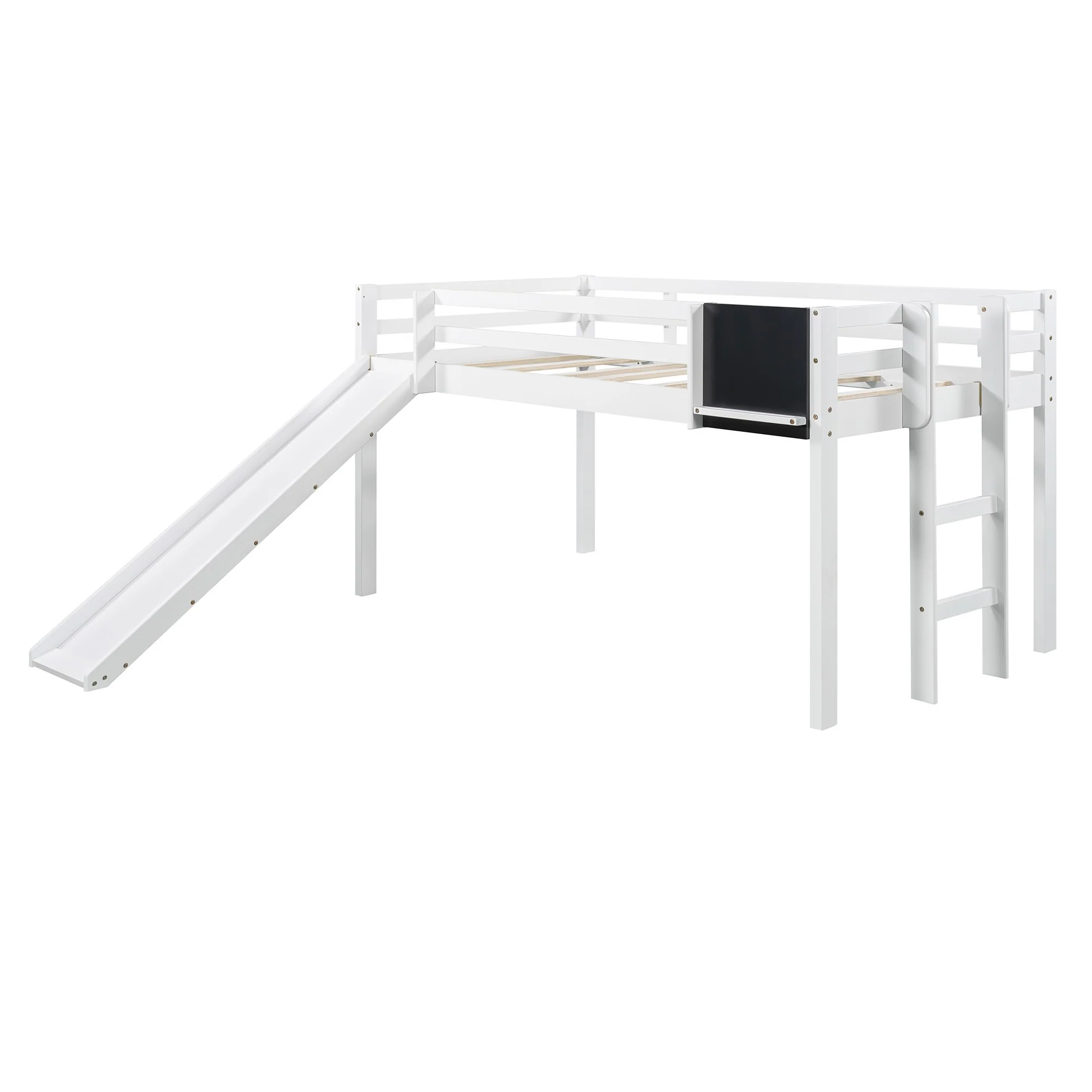 White Twin Loft Bed Bed Chalkboard And Slide By Homeroots - Image 7