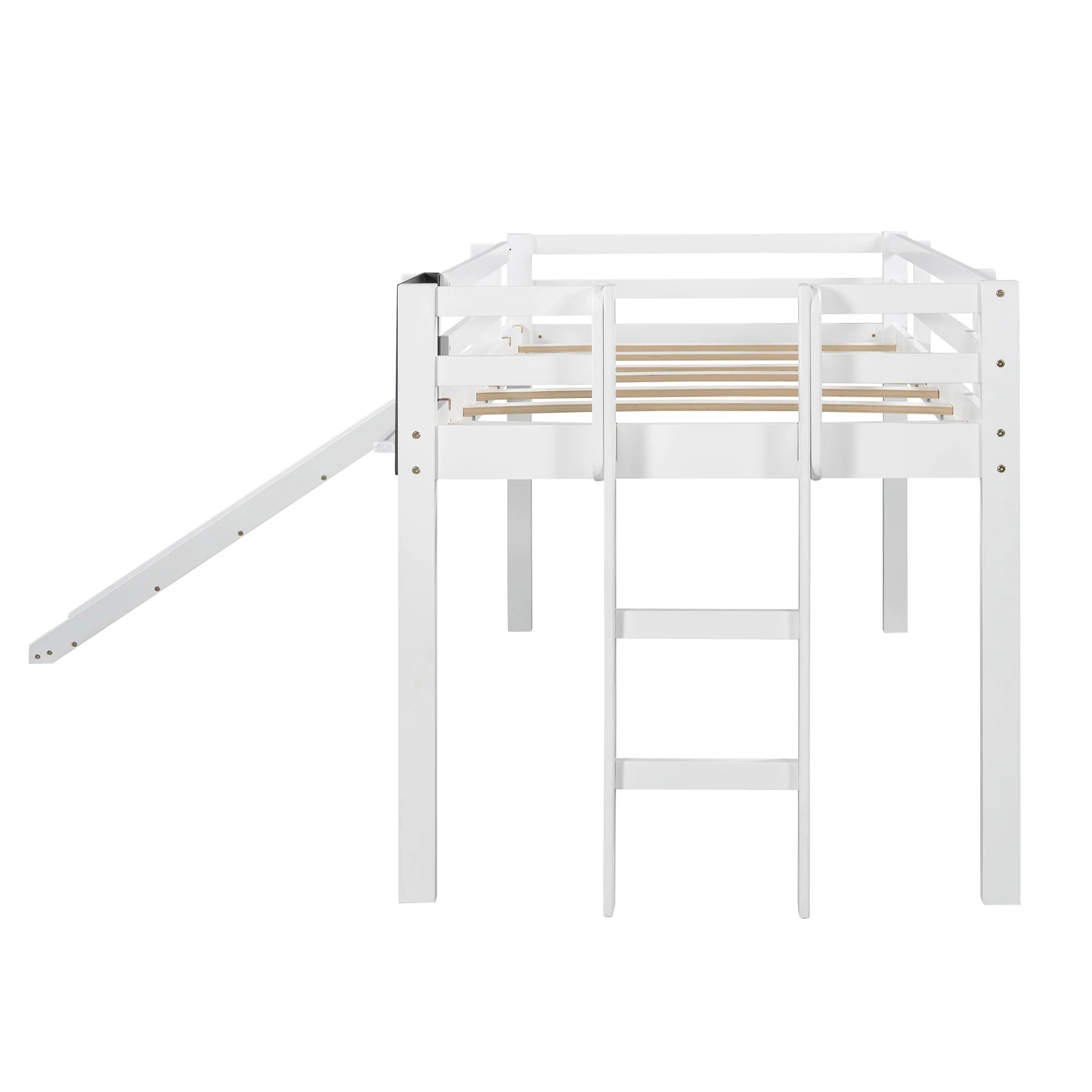 White Twin Loft Bed Bed Chalkboard And Slide By Homeroots - Image 8