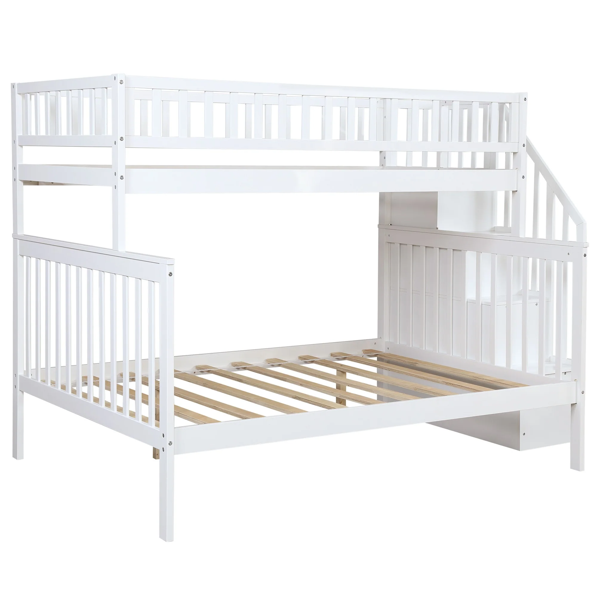 White Twin Over Full Farmhouse Style Bunk Bed With Staircase By Homeroots - Image 5