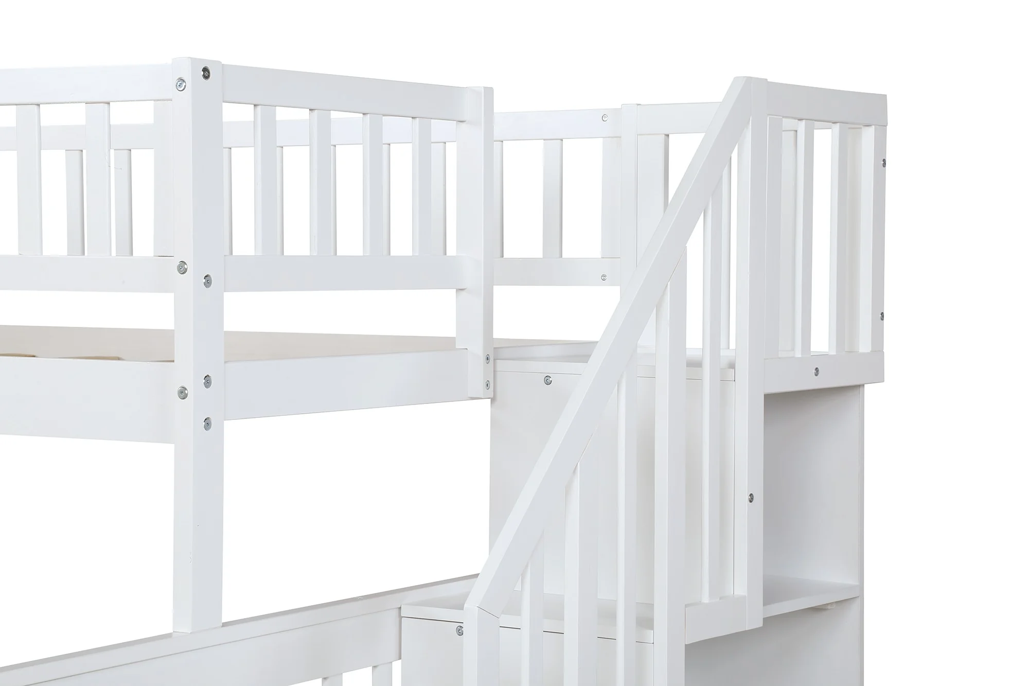 White Twin Over Full Farmhouse Style Bunk Bed With Staircase By Homeroots - Image 6