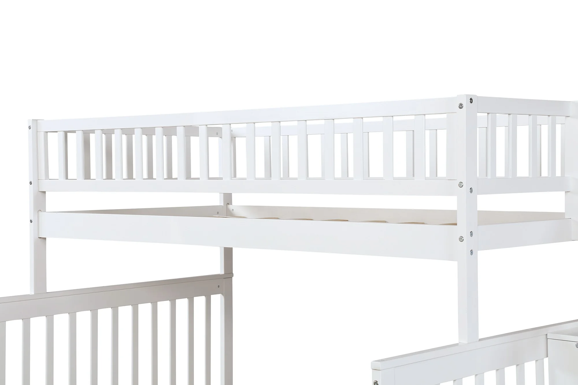 White Twin Over Full Farmhouse Style Bunk Bed With Staircase By Homeroots - Image 7