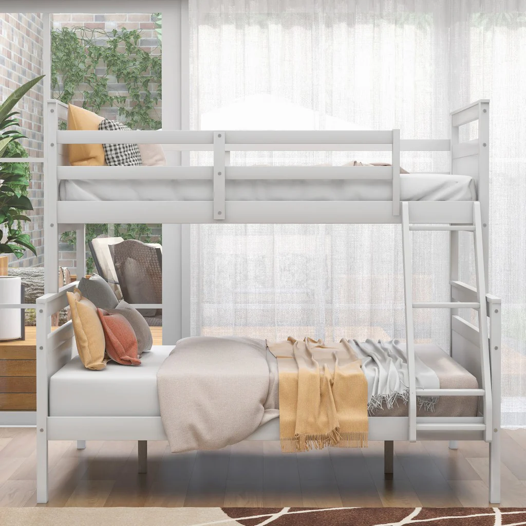 White Twin Over Full Size Bunk Bed By Homeroots - Image 2