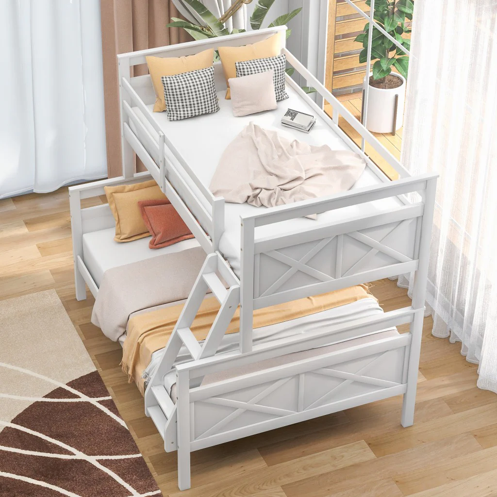 White Twin Over Full Size Bunk Bed By Homeroots - Image 3