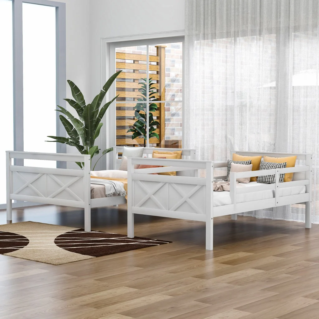 White Twin Over Full Size Bunk Bed By Homeroots - Image 4