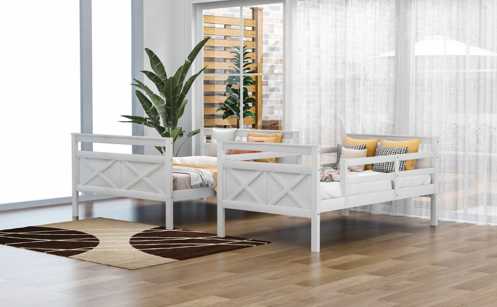 White Twin Over Full Size Bunk Bed By Homeroots - Image 5