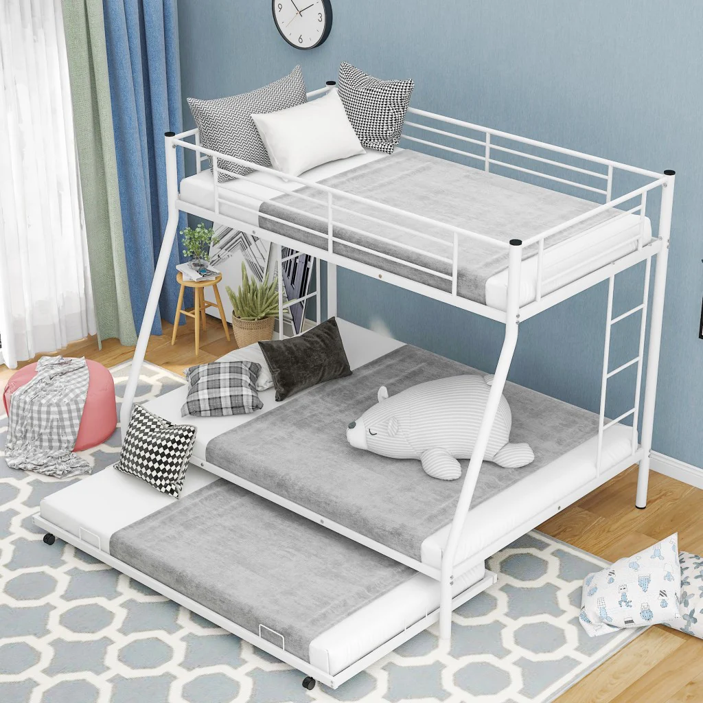 White Twin Over Full Size Bunk Bed With Trundle By Homeroots - Image 2