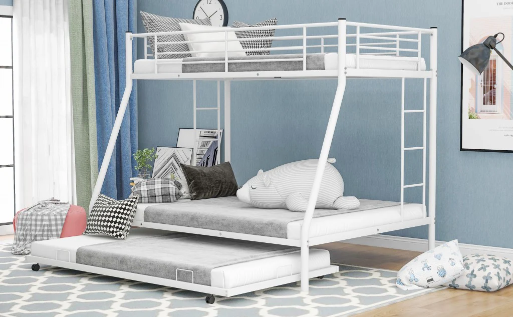 White Twin Over Full Size Bunk Bed With Trundle By Homeroots - Image 3