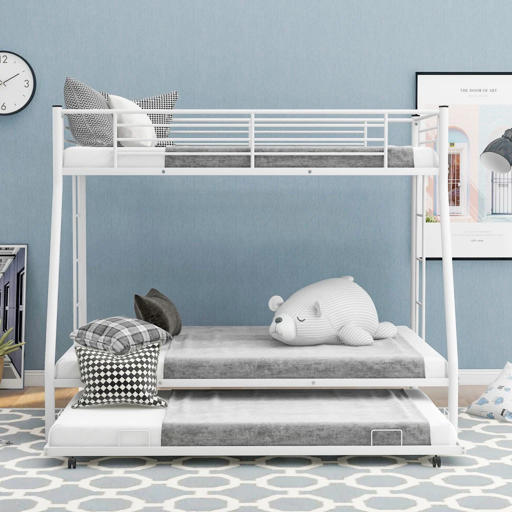White Twin Over Full Size Bunk Bed With Trundle By Homeroots - Image 4