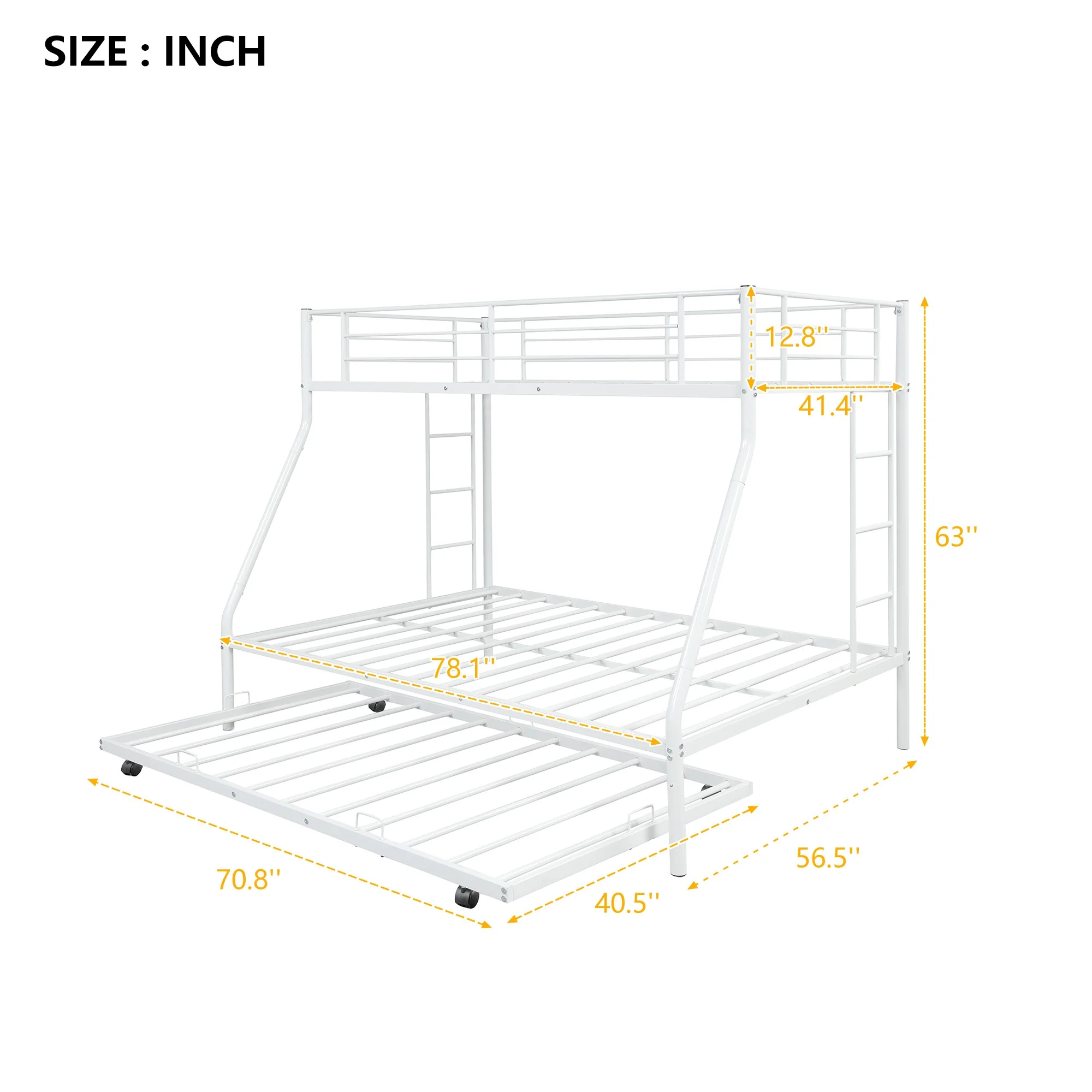 White Twin Over Full Size Bunk Bed With Trundle By Homeroots - Image 9