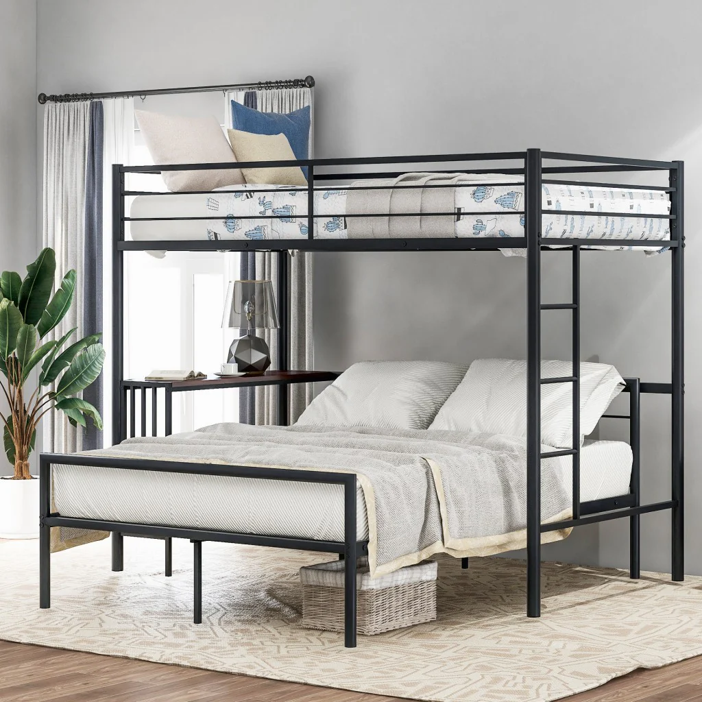 White Twin Over Full Size Metal Bunk Bed With Desk By Homeroots - Image 10
