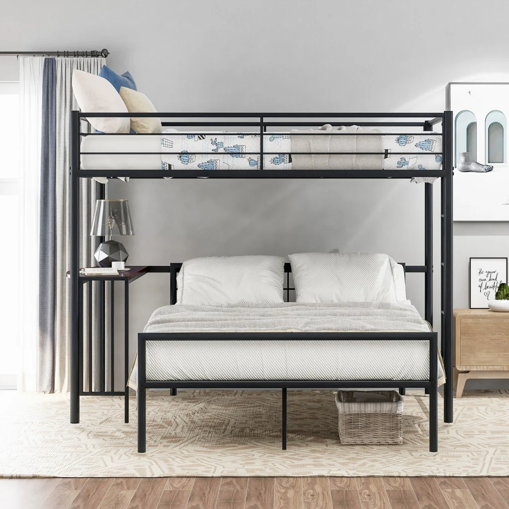 White Twin Over Full Size Metal Bunk Bed With Desk By Homeroots - Image 11