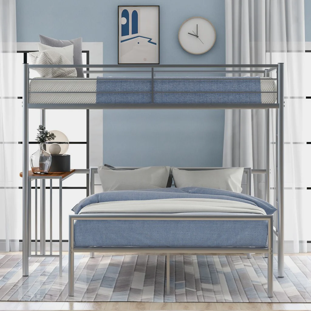 White Twin Over Full Size Metal Bunk Bed With Desk By Homeroots - Image 20