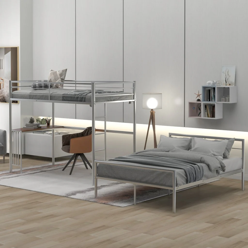 White Twin Over Full Size Metal Bunk Bed With Desk By Homeroots - Image 21