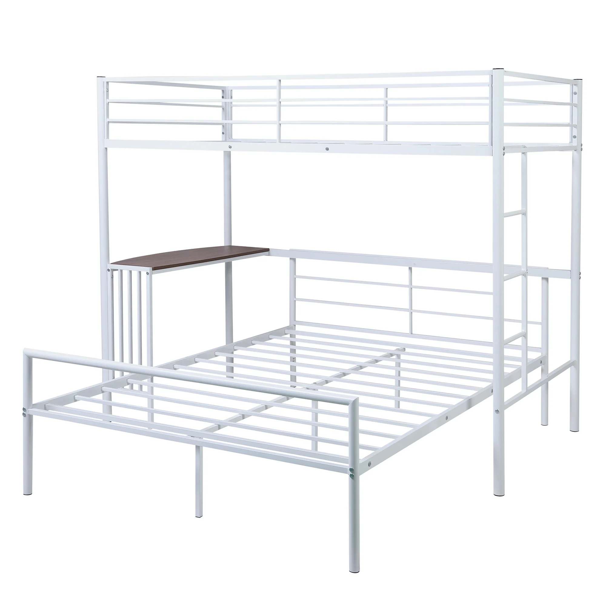 White Twin Over Full Size Metal Bunk Bed With Desk By Homeroots - Image 4