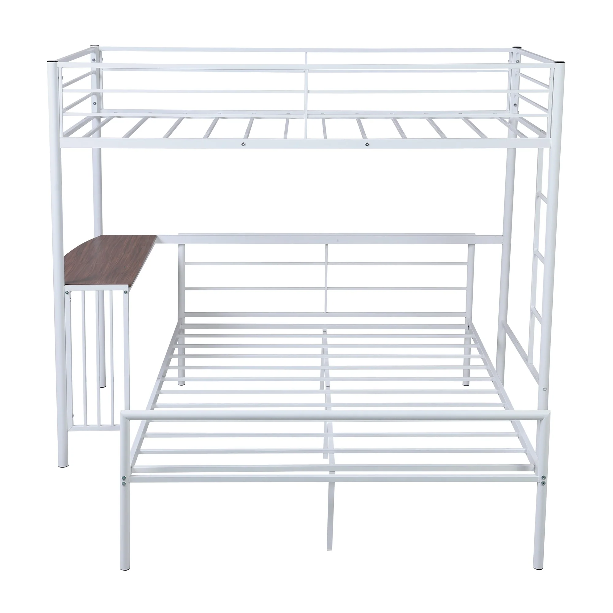 White Twin Over Full Size Metal Bunk Bed With Desk By Homeroots - Image 5
