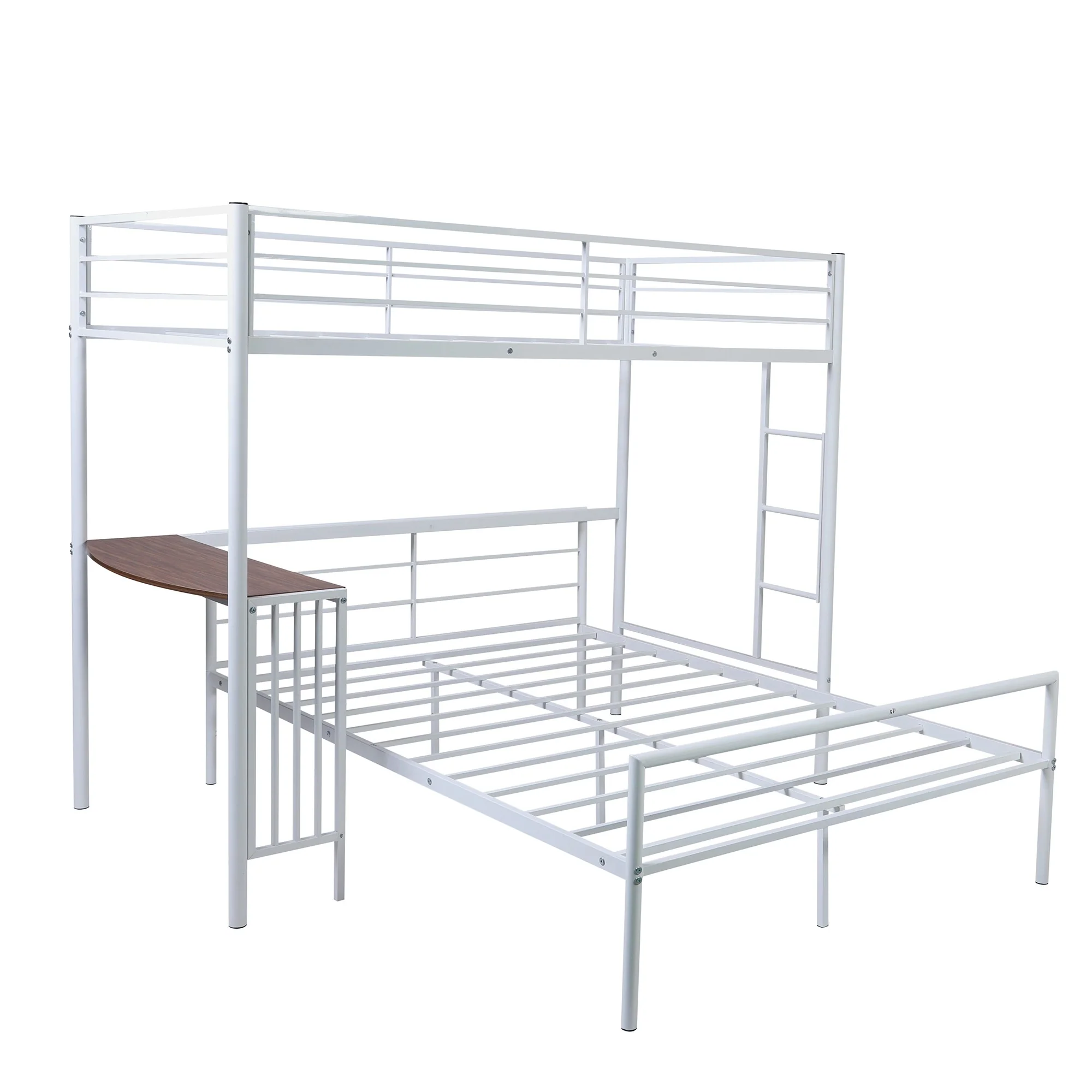 White Twin Over Full Size Metal Bunk Bed With Desk By Homeroots - Image 6