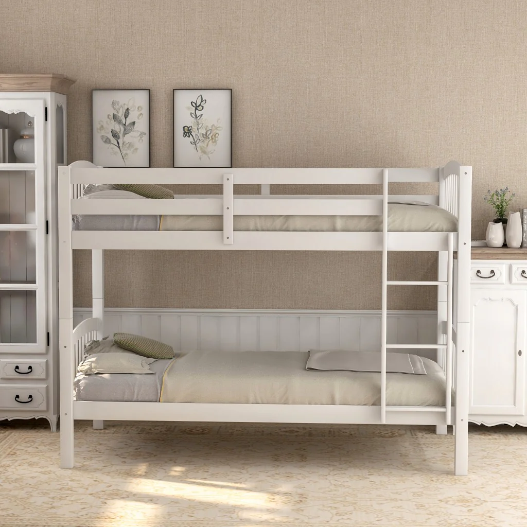 White Twin Over Twin Bunk Bed By Homeroots - Image 2