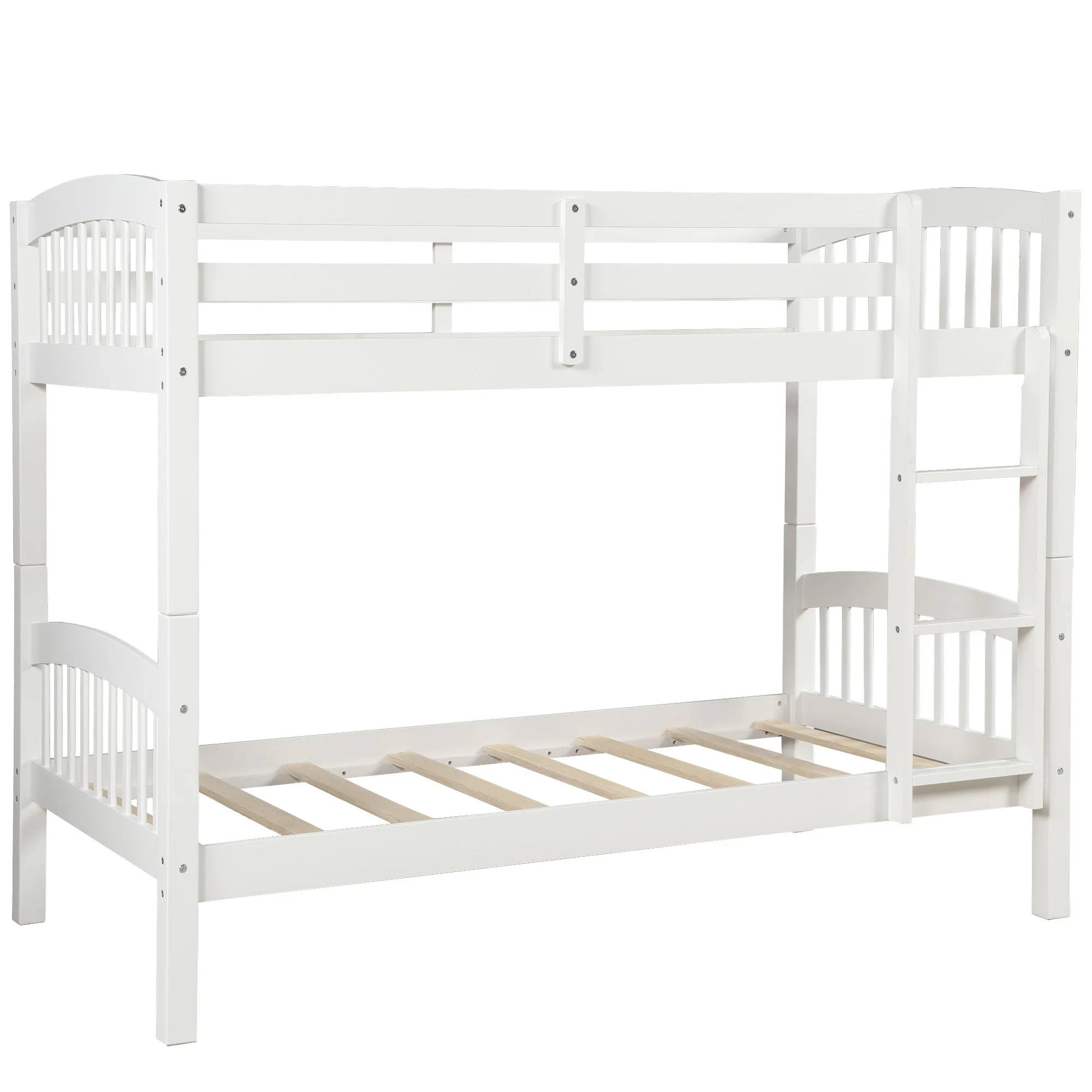 White Twin Over Twin Bunk Bed By Homeroots - Image 6